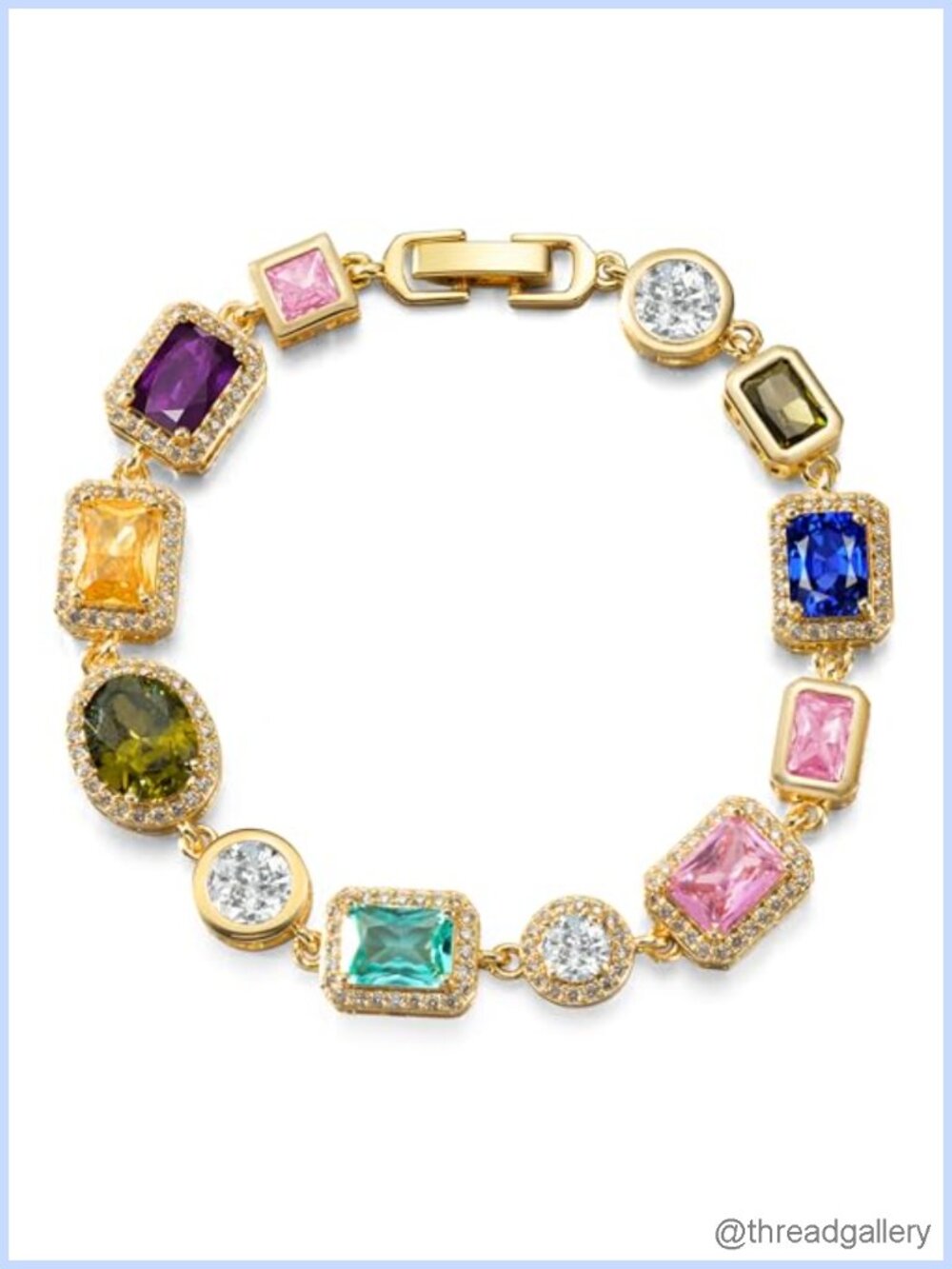 Gold Plated Tennis Bracelet for Women, Rainbow Cubic Zirconia, 7 Inch